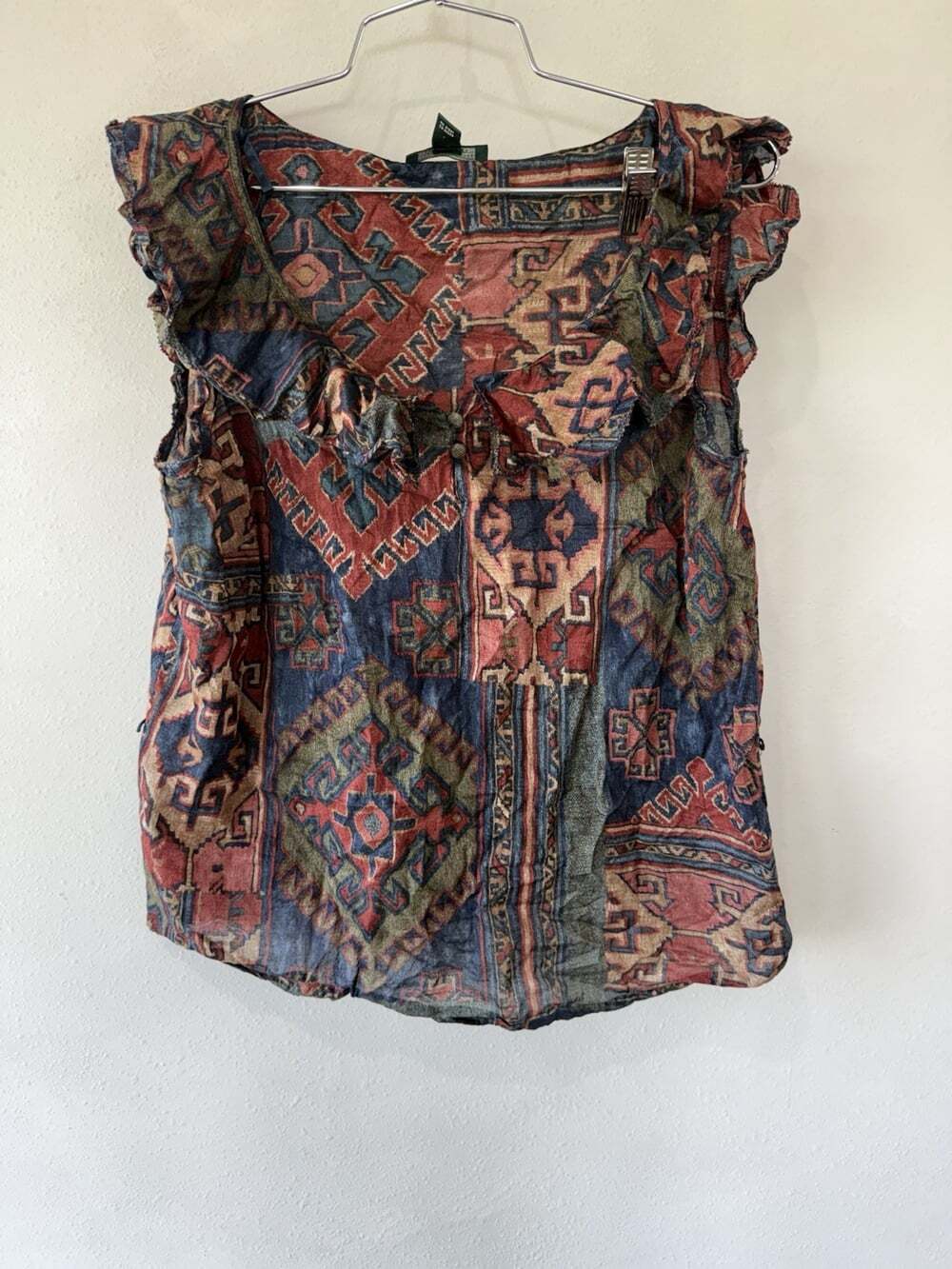 Ralph Lauren Chaps Top Womens Small Multicolor Boho Floral Casual Tank Shirt